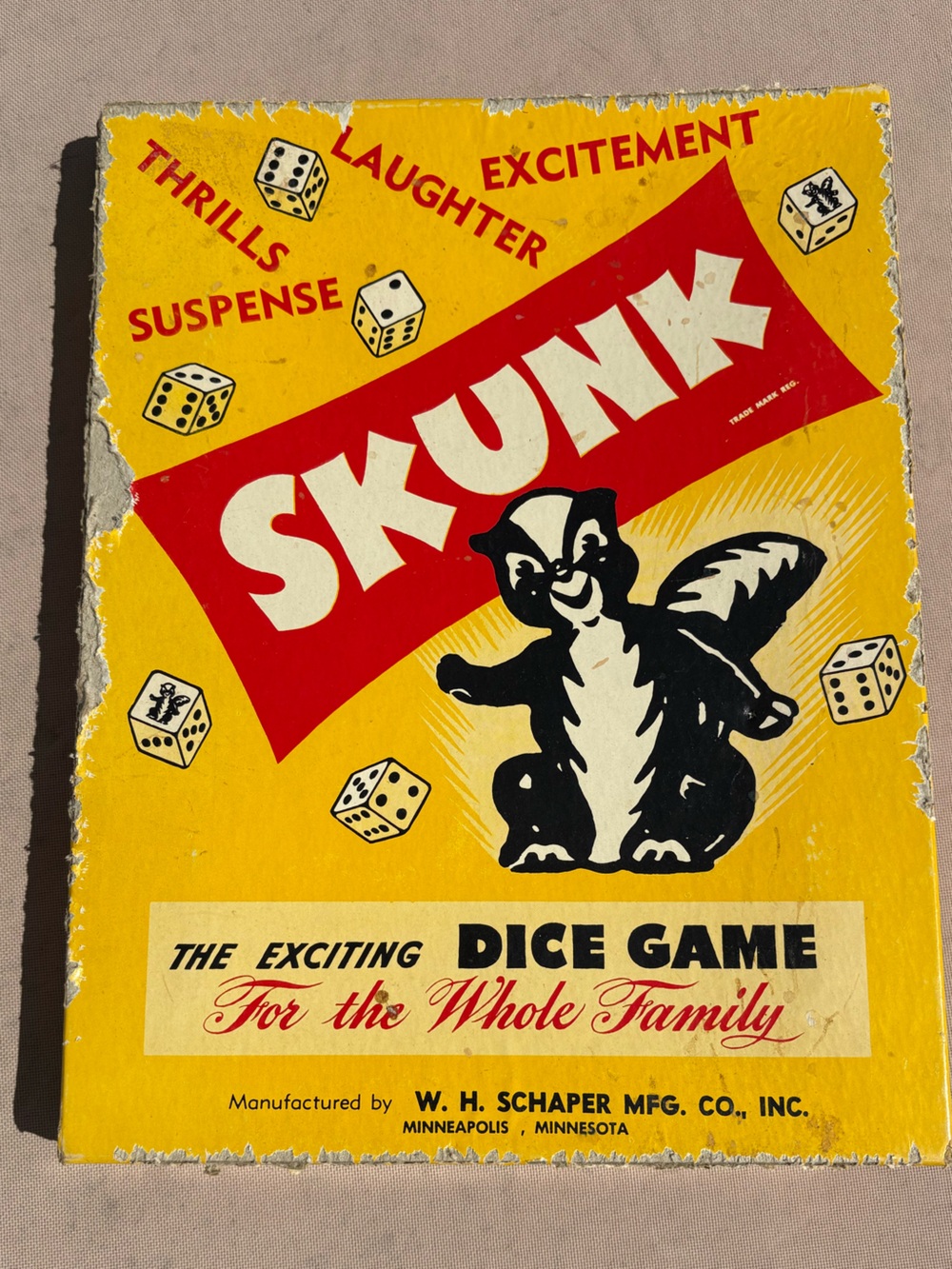 Skunk Dice Game by W. H. Schaper - Yellow and Red Family Board Game